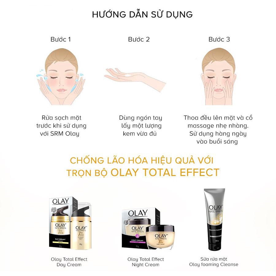 Combo Kem Dưỡng Olay Total Effects Ngày + Đêm Ngăn Ngừa Và Bảo Vệ Da Khỏi 7 Dấu Hiệu Lão Hóa