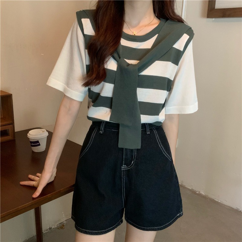 Áo thun ZHELIHANGFEI giả hai lớp dáng rộng thời trang dành cho nữ