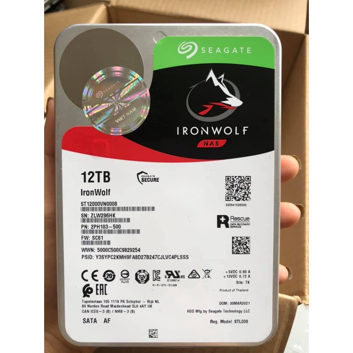 Ổ cứng Seagate Ironwolf 12TB NAS SATA 7200rpm 256MB cache (ST12000VN0008)