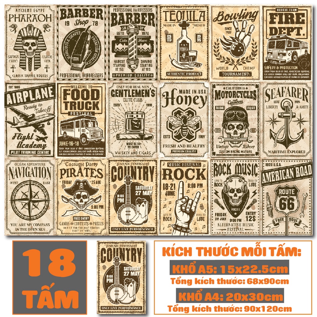 Poster dán tường decal khổ A4 A5 trang trí phòng, cửa hàng, salon,… chủ đề Retro MSP: PT08