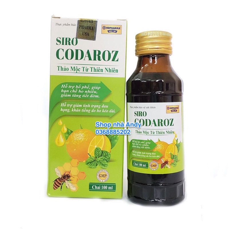 Siro CODAROZ thảo mộc giúp bổ phế, giảm ho đờm, đau rát cổ họng - Chai 100ml