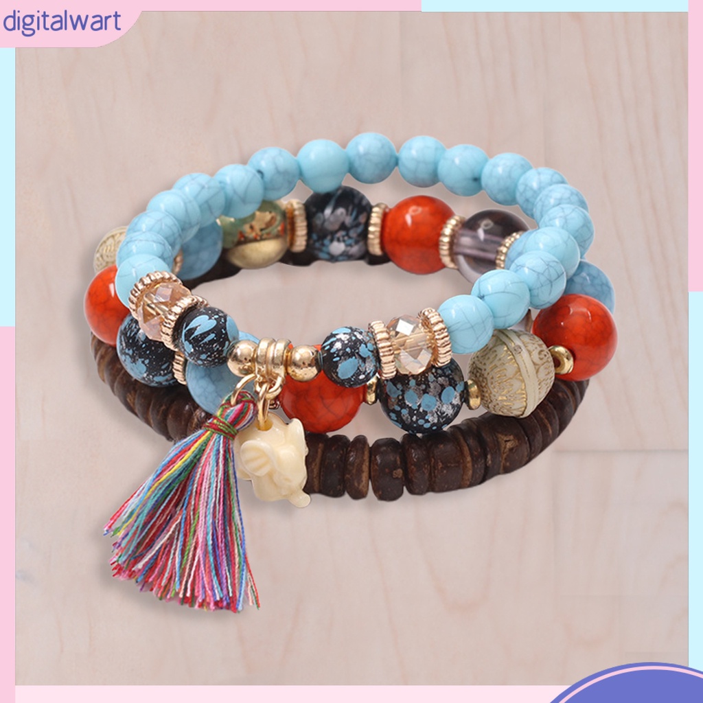 Bộ 3 vòng tay chuỗi hạt gỗ phối tua rua thời trang