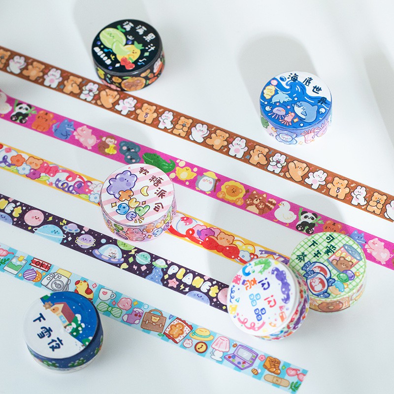 Washi tape gấu nhiều màu sắc băng keo giấy họa tiết dễ thương