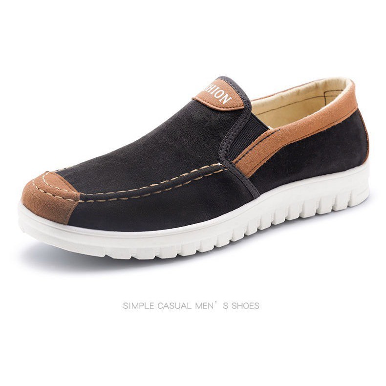 Giày lười vải nhung nam Logo 2 màu êm chân đẹp đơn giản | BigBuy360 - bigbuy360.vn
