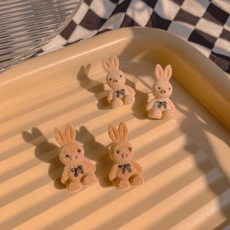 [Vintage Cute Autumn and Winter Flocking Bunny Studs Earrings] [Women Bridal Wedding Drop Earrings] [Ladies Elegant Dangle Earrings]