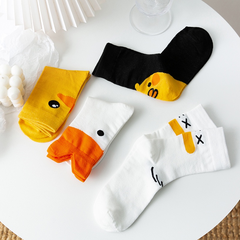 Tất nữ cổ cao họa tiết con vịt dễ thương, Vớ nữ cao cổ chất cotton dày dặn T013 - Miinas Tất