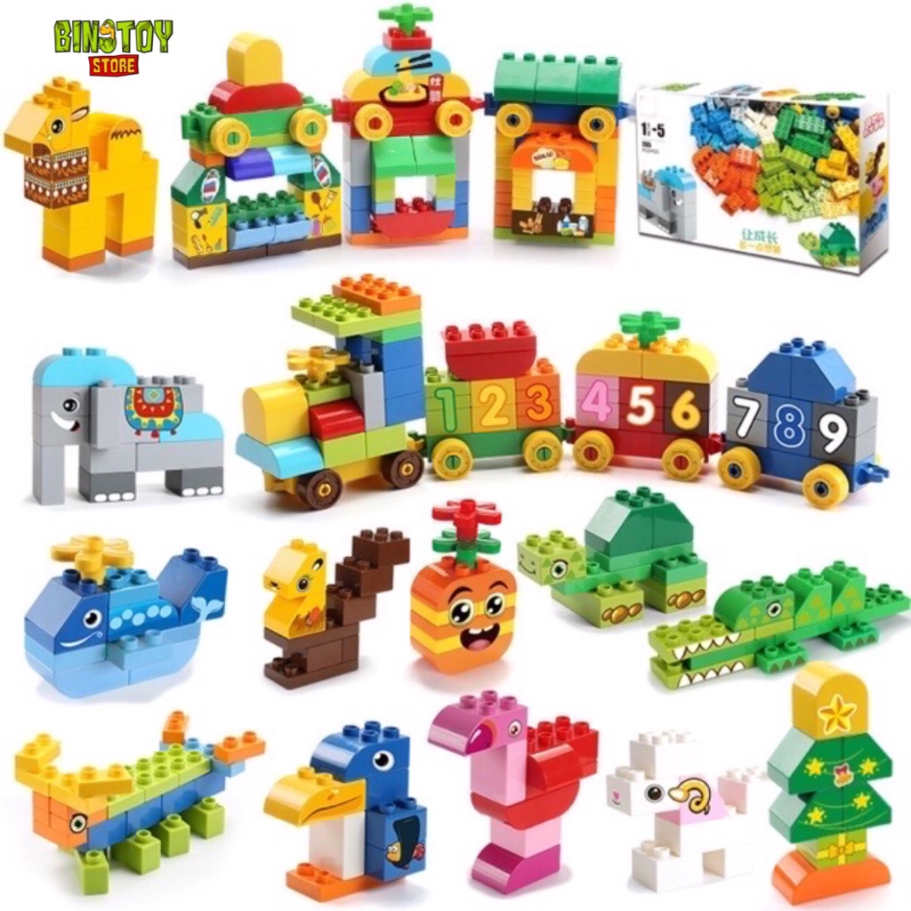 Bộ lego, ghép hình động vật và đoàn tàu cao cấp, size Duplo FEELO cho bé, 130 và 265 chi tiết, BINO 041