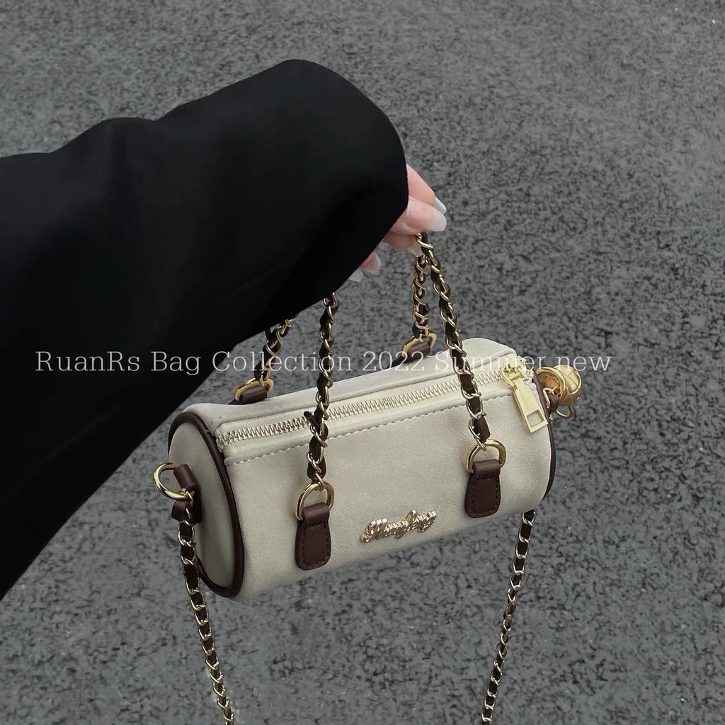 Túi Xách Da pu Mềm Mại Phối Dây Xích Màu Be Phong Cách retro