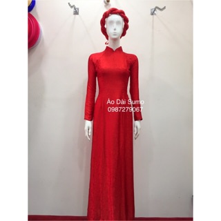 Áo dài truyền thống trẻ đỏ kèm quần