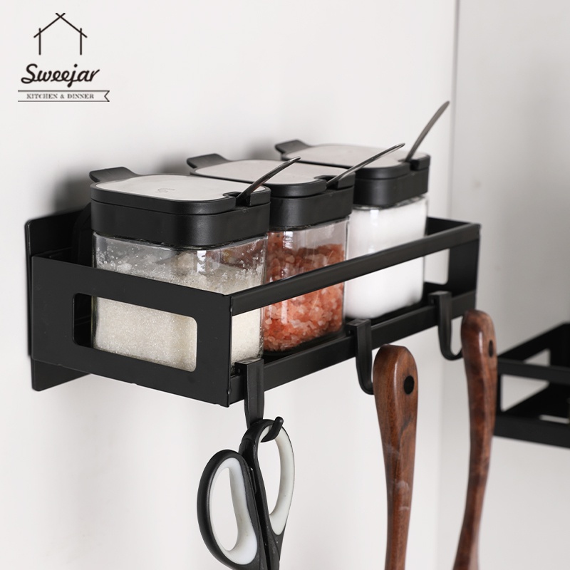 Kệ để đồ SWEEJAR 25cm/35cm bằng thép không gỉ 4 móc treo gắn tường không đục lỗ cho nhà bếp nhà tắm