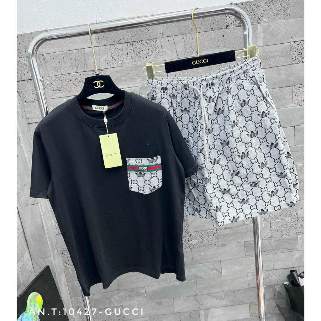 Bộ quần áo nam Gucci mùa hè thời trang túi ngực chất vải cá sấu
