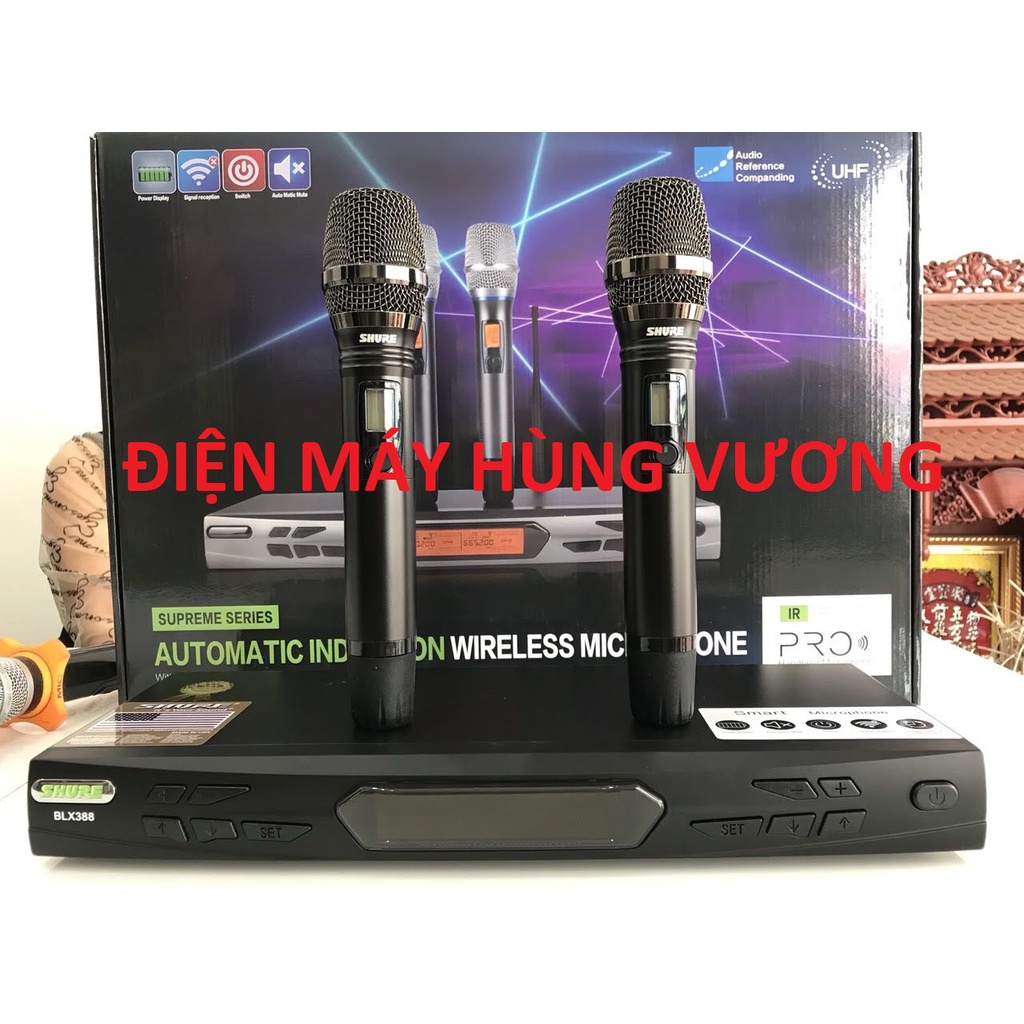 MICRO không dây SHURE BLX 388, SX 2022, Maine màu Tím,2 râu chống hú mic, tự ngăt, chất lượng cao, hay, nhẹ tiếng, dễ ch