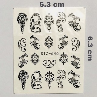 Sticker nước dán móng nail hoa văn vẽ nét đen