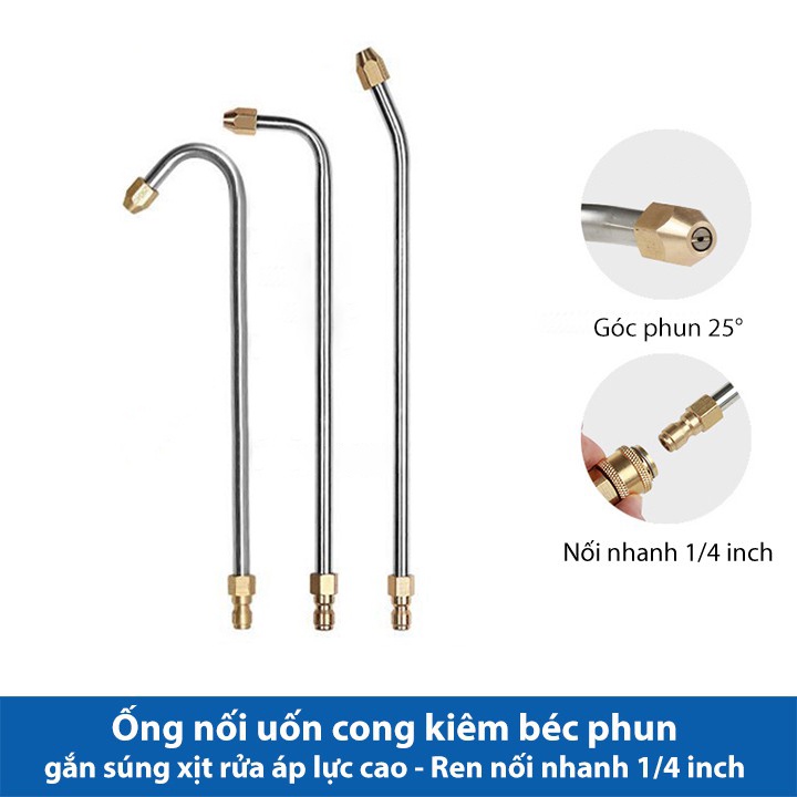 Thanh nối, ống nối uốn cong 30 độ - 90 độ- hoặc U nối nhanh béc phun gắn xịt rửa áp lực cao đầu béc 25 giúp rửa xe