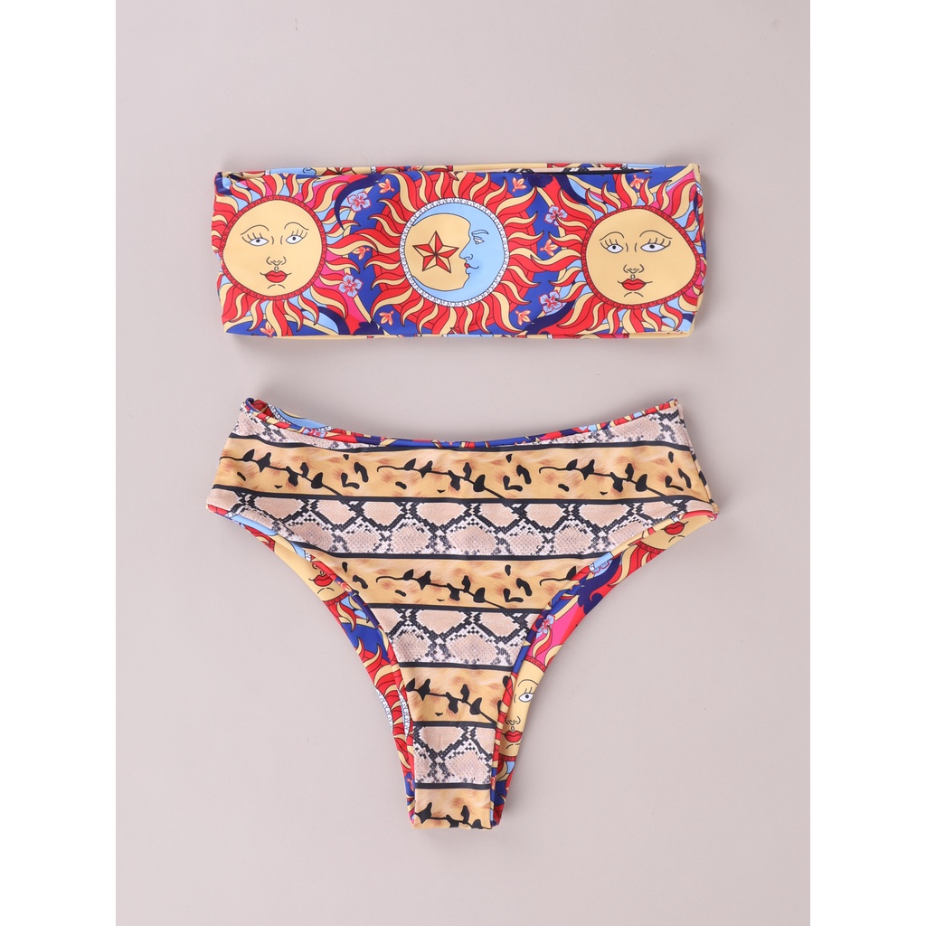 Bikini lưng cao hoạ tiết hoa hướng dương đỏ | BigBuy360 - bigbuy360.vn