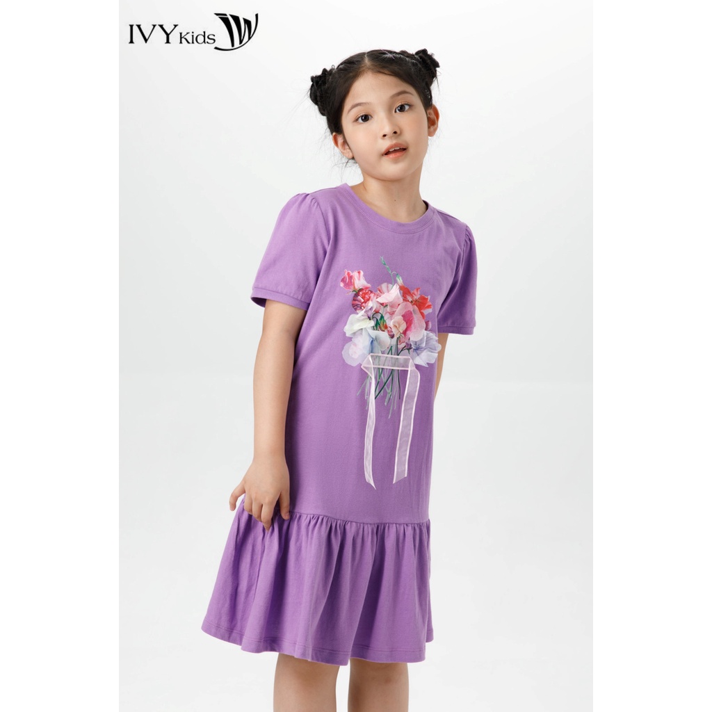Đầm thun bé gái đính ruy băng IVY moda MS 42G1520