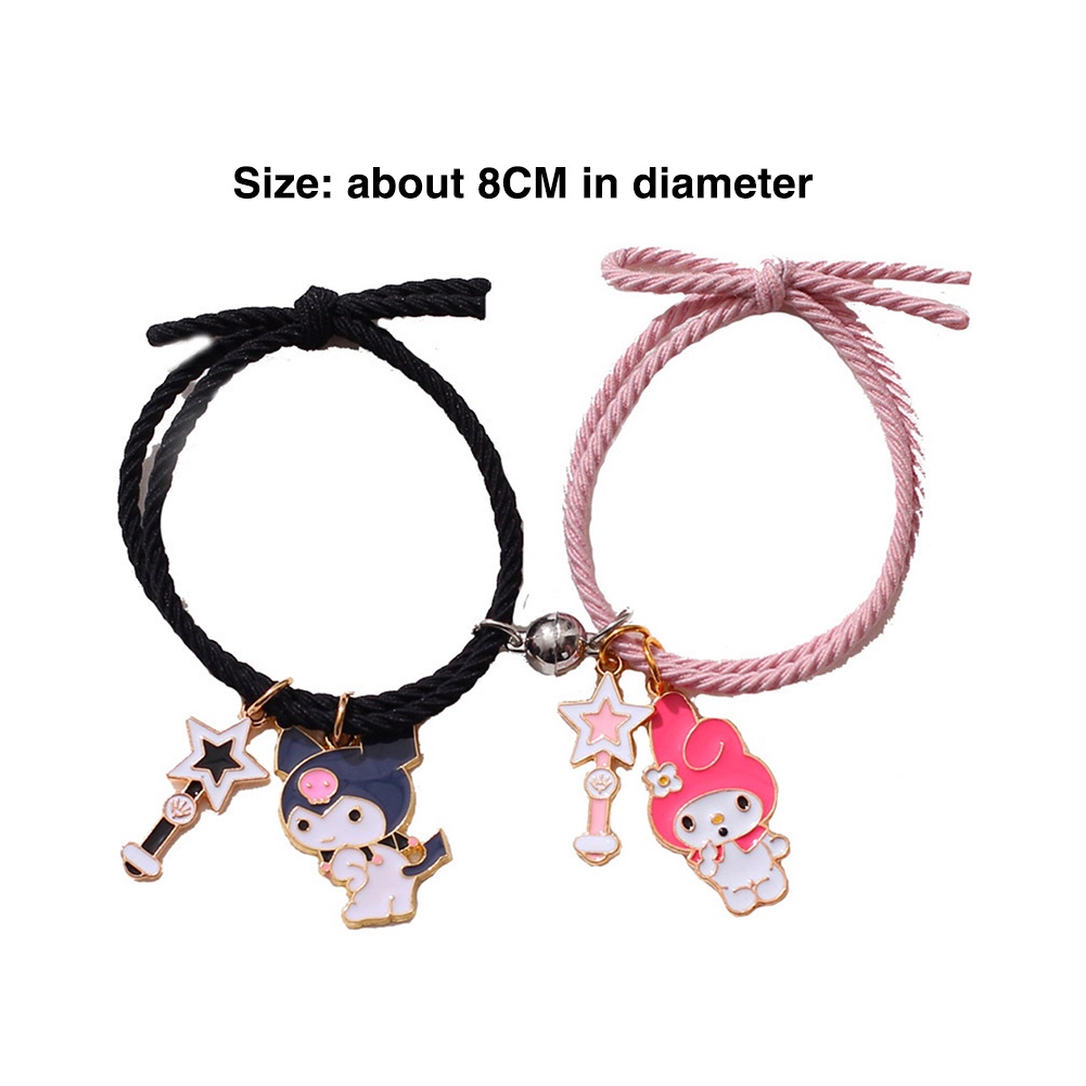 Set 2 vòng tay bện dây co giãn mặt hình hoạt hình dễ thương cho cặp đôi