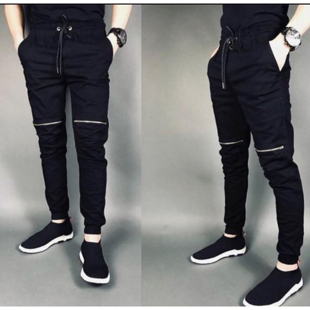 Quần jogger kaki nam khoá gối màu đen