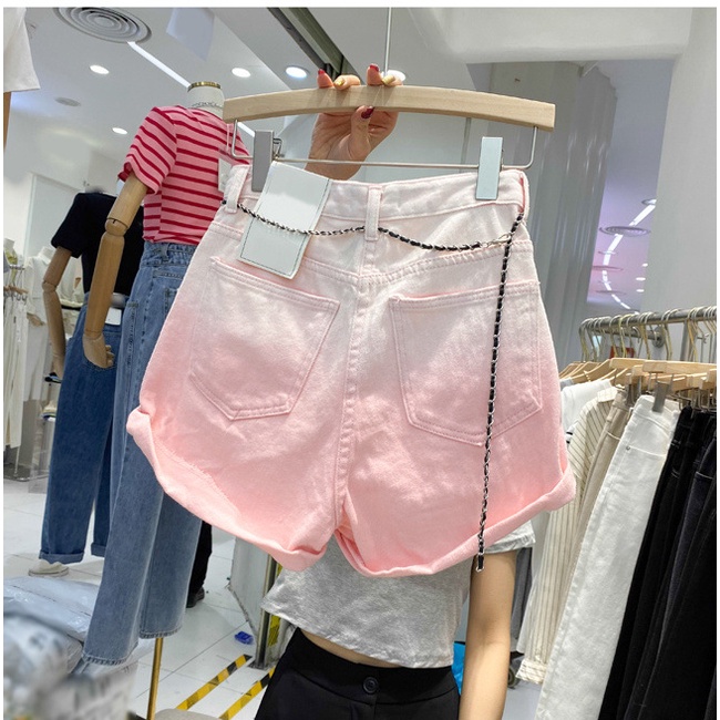 Quần Short Denim Màu Loang Lưng Cao Ống Rộng Thời Trang Mùa Hè 2022 Kích Thước Nhỏ Phong Cách Mới Cho Nữ