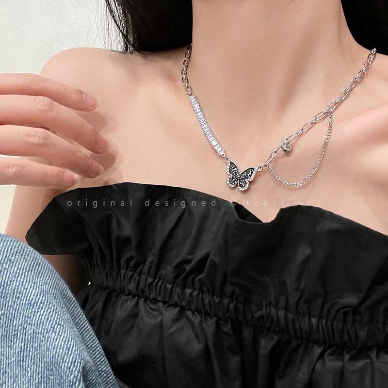 Vòng cổ Mặt Bướm Đen Đính Đá zircon Phong Cách Harajuku Cao Cấp Cho Nữ