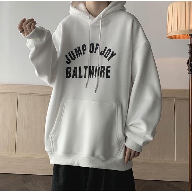 Áo Khoác Hoodie Vải Cotton Dày Dáng Rộng In Chữ Kaki Kiểu Mỹ Thời Trang Cho Cặp Đôi