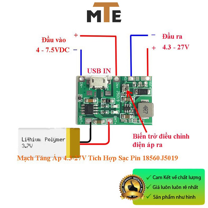 Mạch nguồn tăng áp 4.3-27V tích hợp sạc pin 18560 TA-J5019 - Module nguồn boost