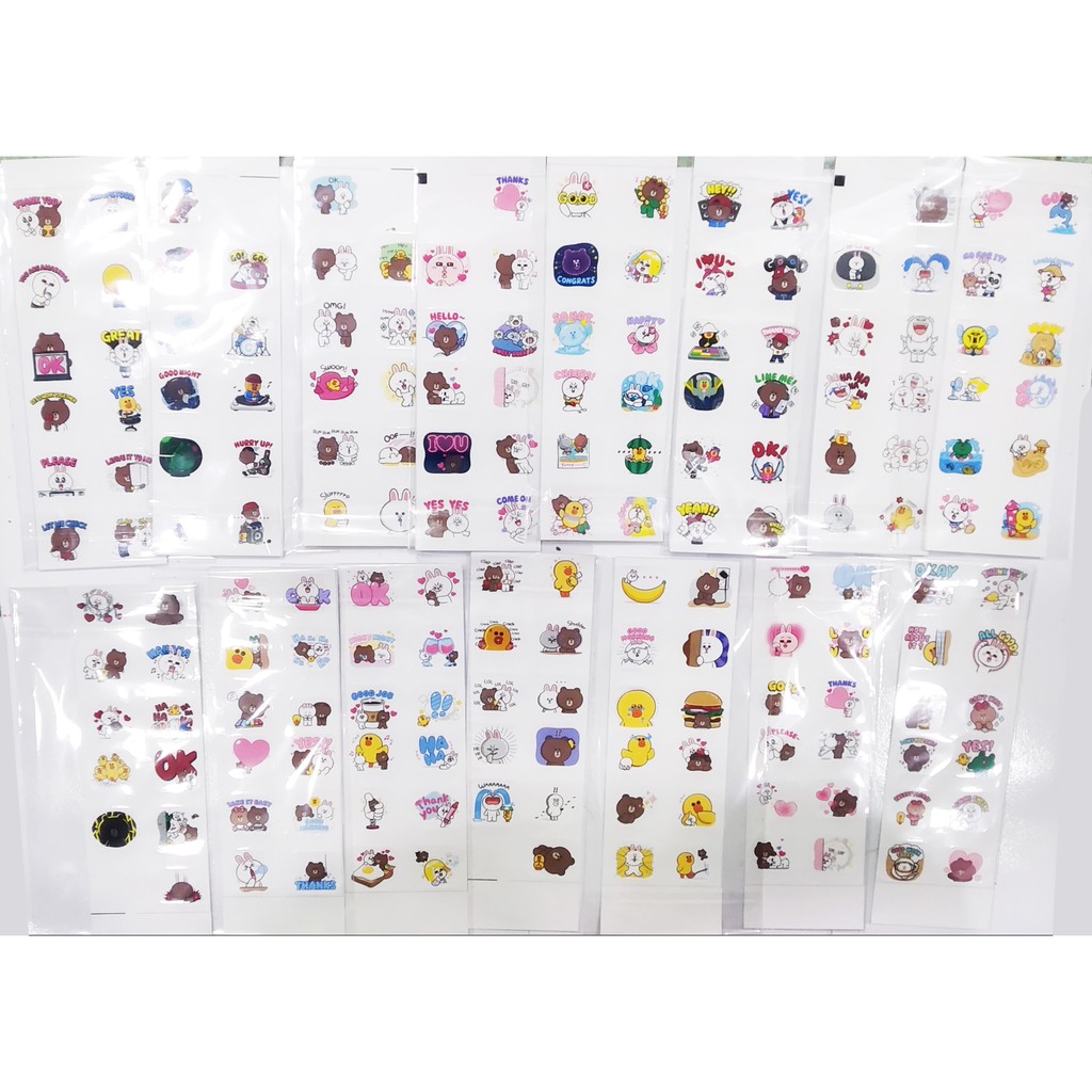 sticker gấu brown vịt sally thỏ cony SI2 hình dán dễ thương trang trí dán sổ dán điện thoại 1 tờ 7*19,5cm bullet journal