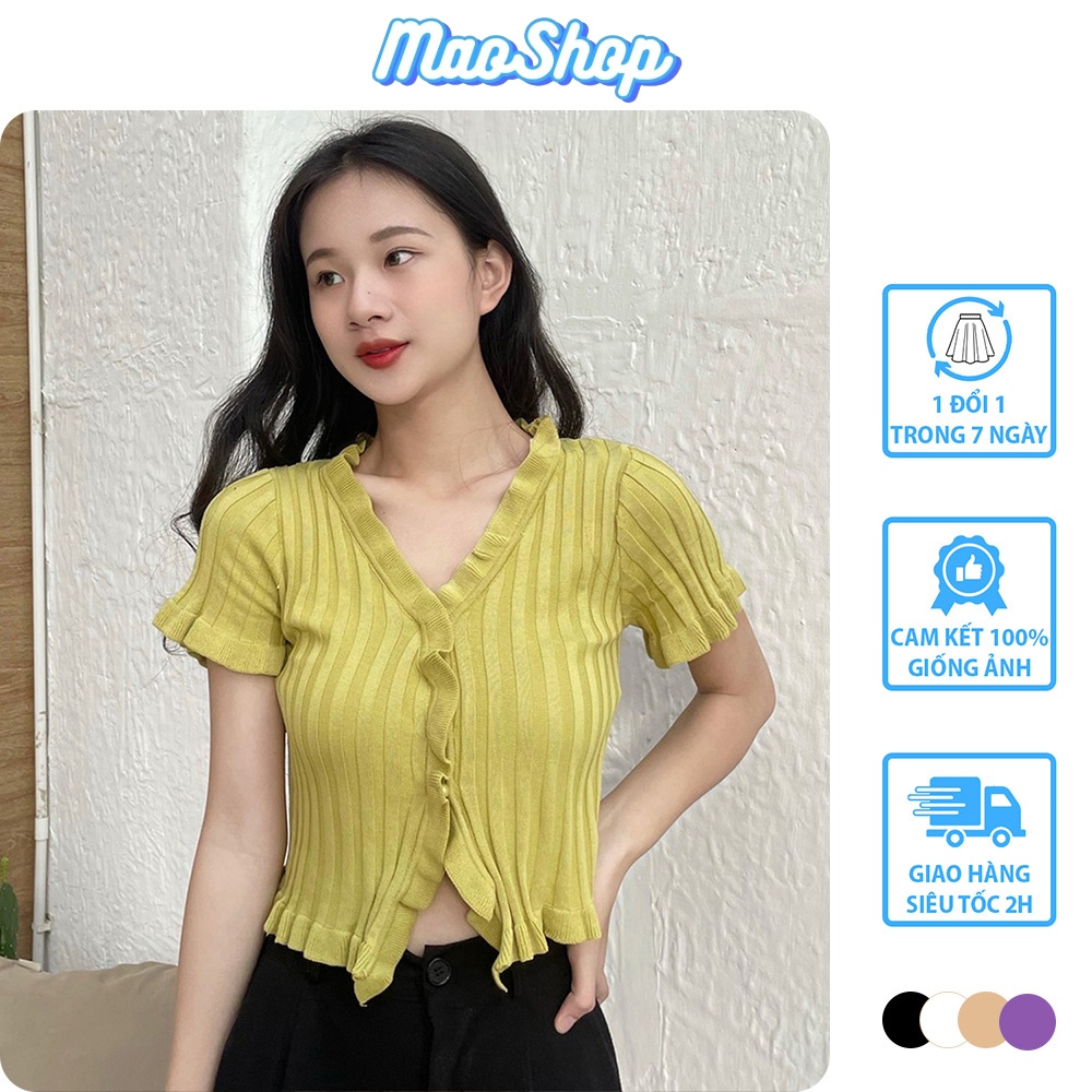 Áo croptop kiểu Maoshop ôm body tay ngắn len tăm phong cách Jennie ulzzang Hàn Quốc - C62