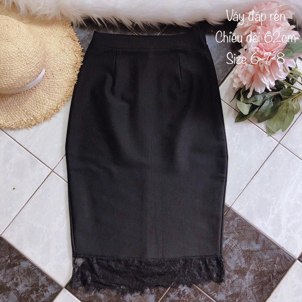 Chân váy công sở dài bigsize CR63V10 phối chân ren màu đen dài 63cm [size từ 48-85kg | BigBuy360 - bigbuy360.vn
