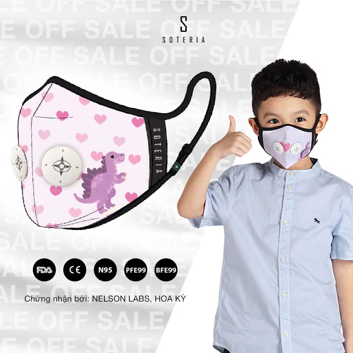 Khẩu trang tiêu chuẩn Quốc Tế Soteria Cool Kids,  bộ lọc bụi mịn N95 BFE PFE 99 đến 0.1 micromet - Size S,M,L