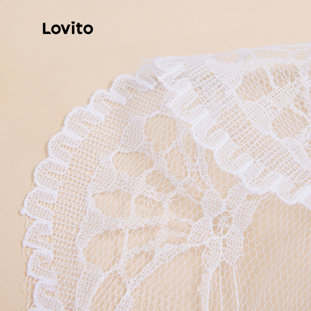 Đặt Lovito Đồ ngủ ren cho phụ nữ Nơ phía trước Áo ngực có dây buộc trong suốt Quần lót L162085 (Hồng/Trắng)