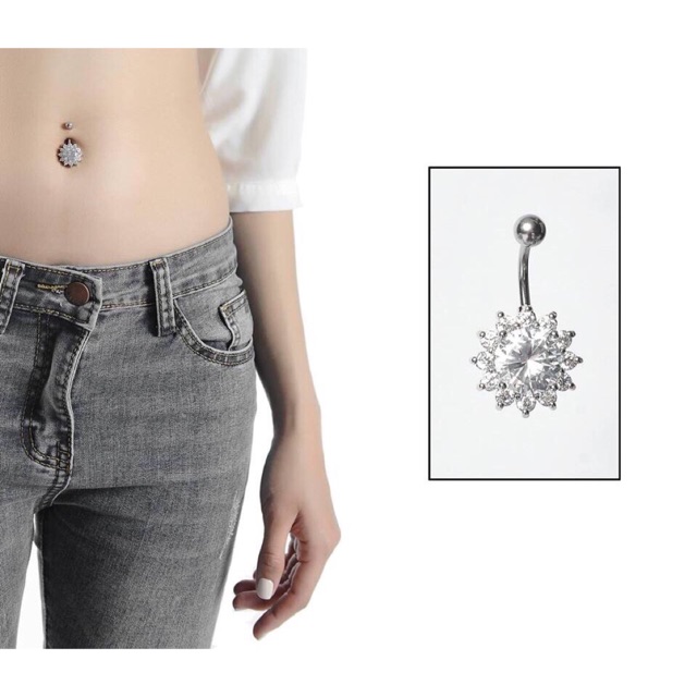 Khuyên rốn titan đính full đá/khuyên xỏ