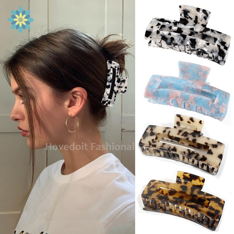 Kẹp Tóc Càng Cua Hình Vuông Họa Tiết Da Báo Thời Trang Hàn Quốc Cho Nữ