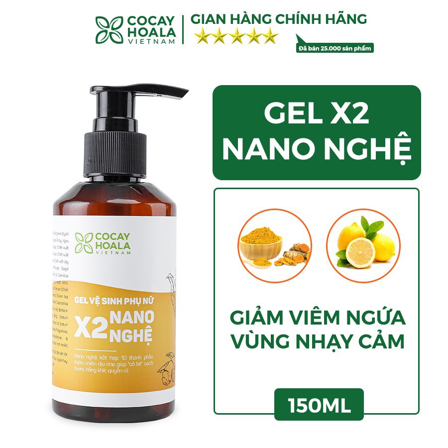 Dung dịch vệ sinh phụ nữ Giảm Viêm Ngứa Gel X2 Nano Nghệ Cỏ Cây Hoa Lá 150 ml