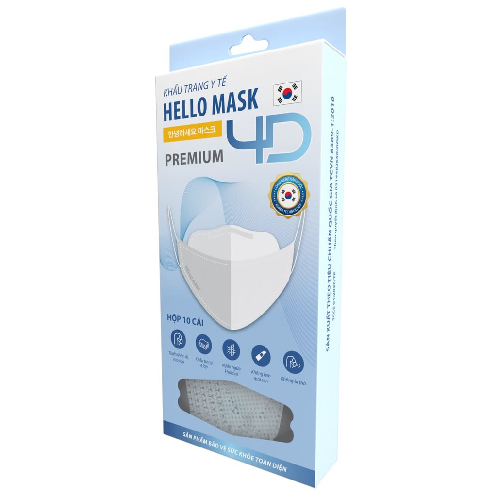 Hộp 10 khẩu trang 4D kháng khuẩn Hello Mask Fashion - Premium