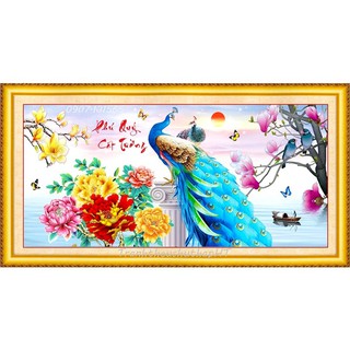 Tranh đính đá con công Phú quý cát tường 120*56cm VS363 - tự đính