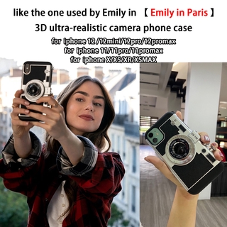 Ốp điện thoại họa tiết máy ảnh 3d Emily in Paris cho Iphone 12 Mini Se 11 Pro Max X Xs Xr kèm dây đeo