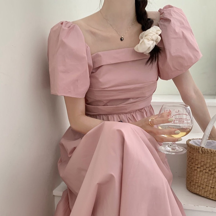 [MURIOKI] Đầm Dự Tiệc Dáng Dài Cổ Vuông Tay Phồng Kiểu Vintage Pháp Thời Trang 2022 đầm đi chơi nước ngoài