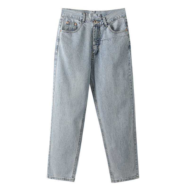 Retro Korean Women High Waist Denim Trousers Plain Street Jeans