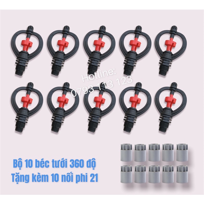 Bộ 10 béc tưới cây BB 906 phun mưa xoay 360 độ ren ngoài 17/21mm tặng 10 nối 21mm