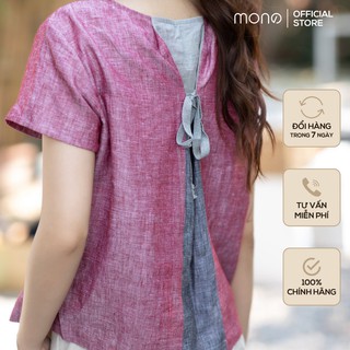 Áo kiểu nữ ngắn tay linen nơ lưng MONO
