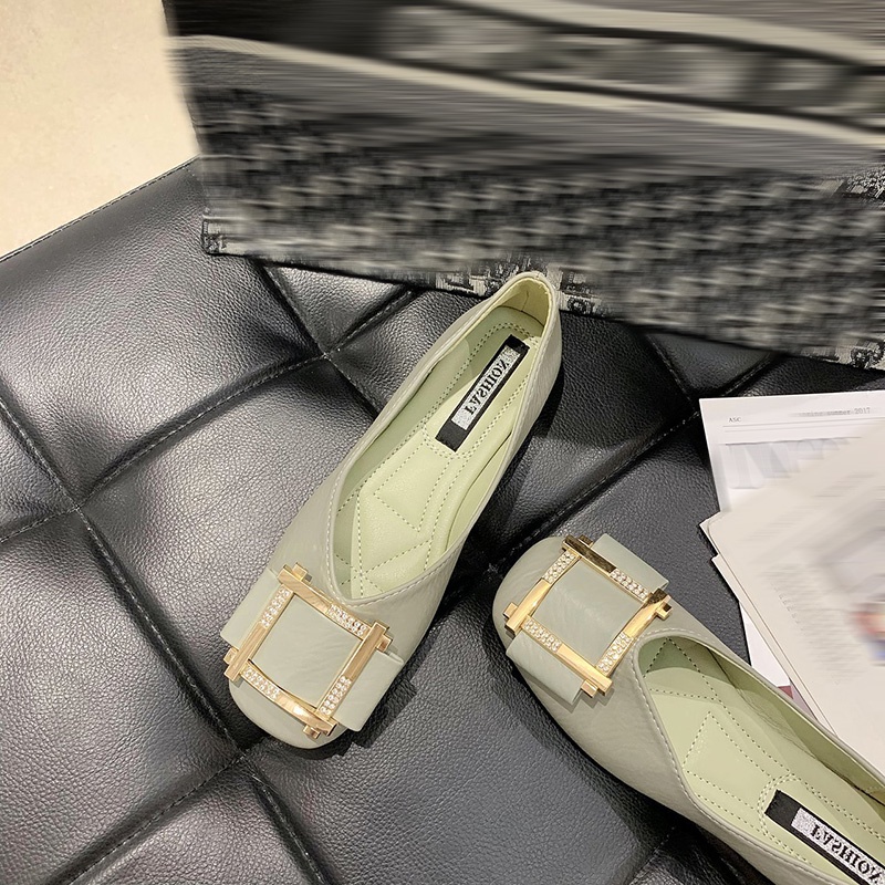 Giày Búp Bê Đế Mềm Mũi Vuông Phối Khóa Kim Loại Thời Trang Dành Cho Nữ