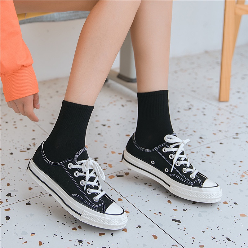 Vớ trơn màu cổ trung basic