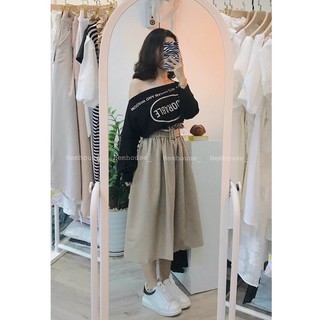 Set áo lẹch vai chân váy kaki tặng kèm đai