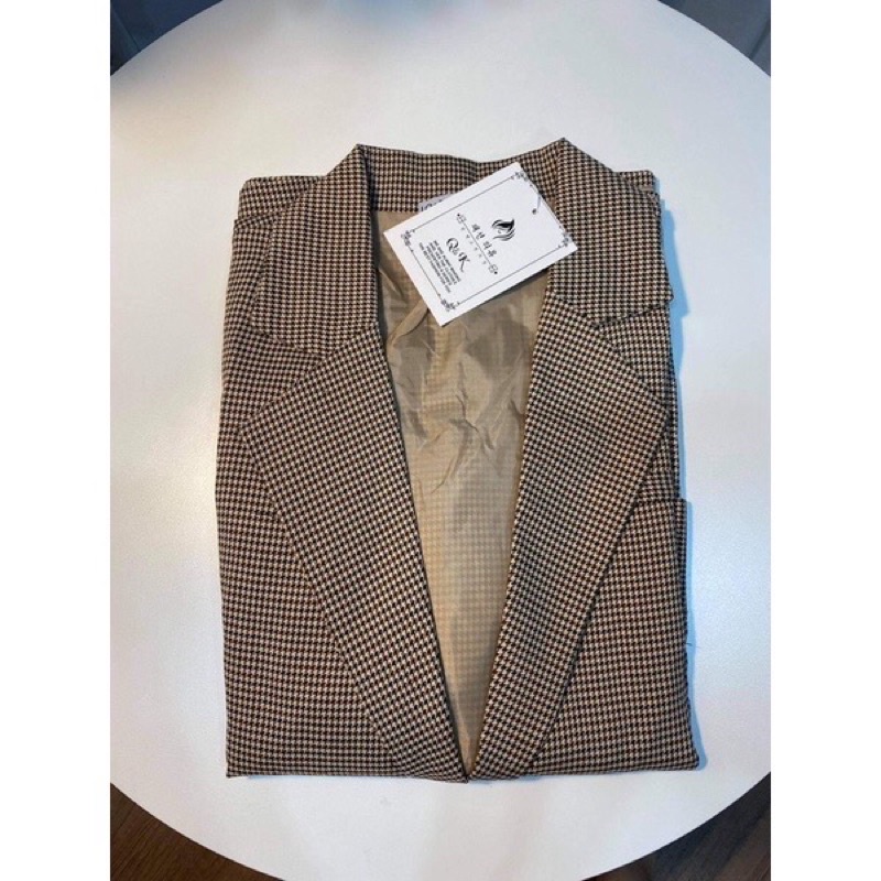 Áo Blazer nữ 2 lớp phong cách Hàn Quốc, Áo vest nữ khoác ngoài kẻ răng sói nhỏ đẹp –
