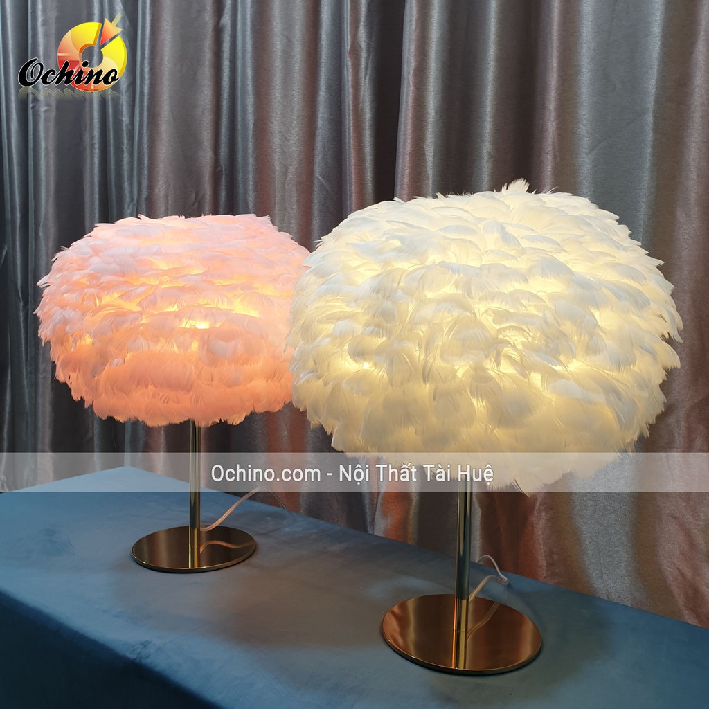 Đèn Lông Vũ, Đèn Ngủ Lông Vũ Trang Trí Hình Mây Cao Cấp Chân inox Mạ vàng Sang Trọng (Đủ Màu)