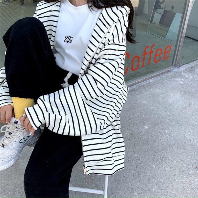 Áo khoác nỉ cotton kẻ sọc form rộng style ulzzang trẻ trung | BigBuy360 - bigbuy360.vn