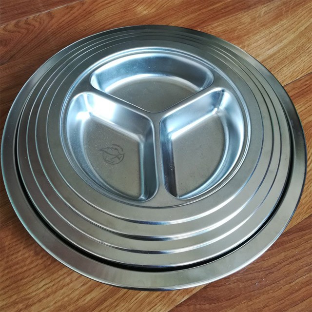 Khay Inox Tròn 3 Ngăn Đựng Cơm 20Cm 24Cm 26Cm