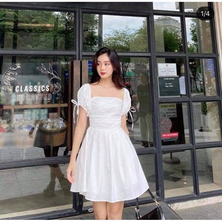 Đầm trắng mặc 2 kiểu tay phồng - milan dress