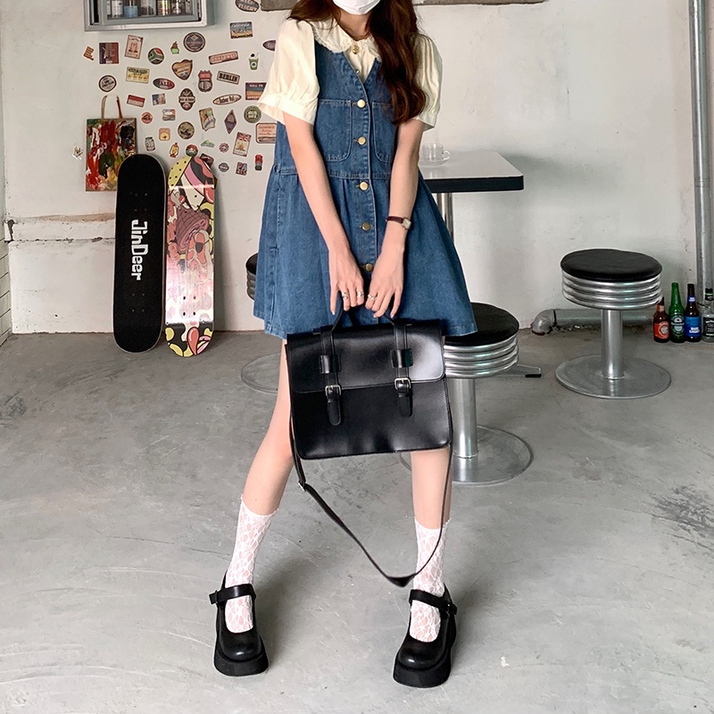 Đầm Denim Sát Nách Cổ Chữ V Dáng Chữ A Phong Cách Retro Mới 44819